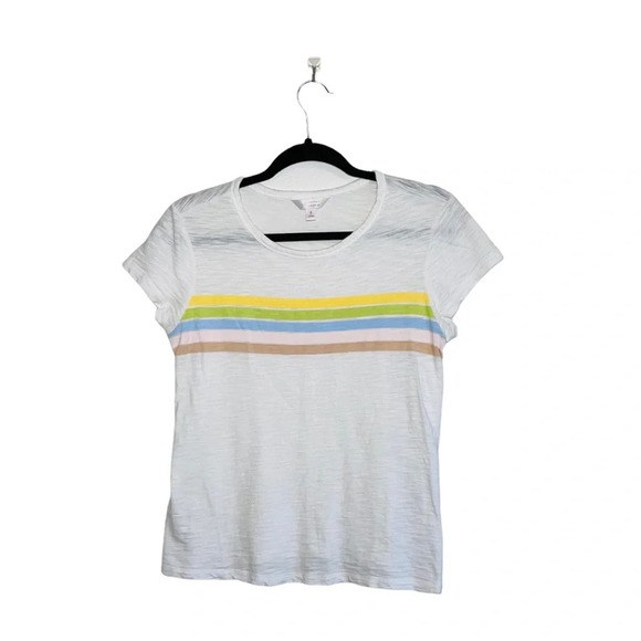 LC Lauren Conrad 100% Cotton White Pastel Striped Tee Small Women’s - Picture 11 of 11